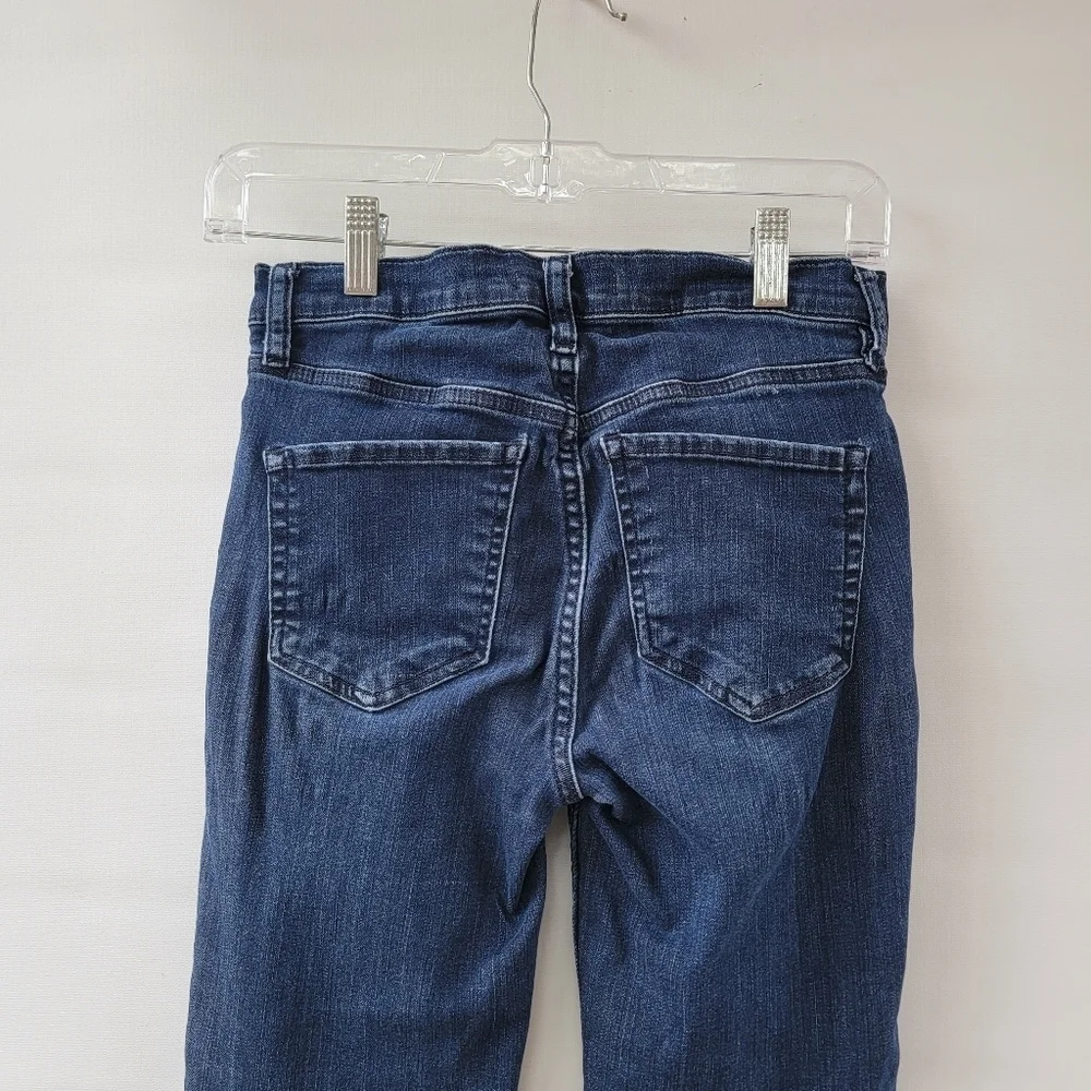 Free People Skinny Jeans Size 26 Dark Blue Exposed Fly Raw Hems Minimalist Jeans